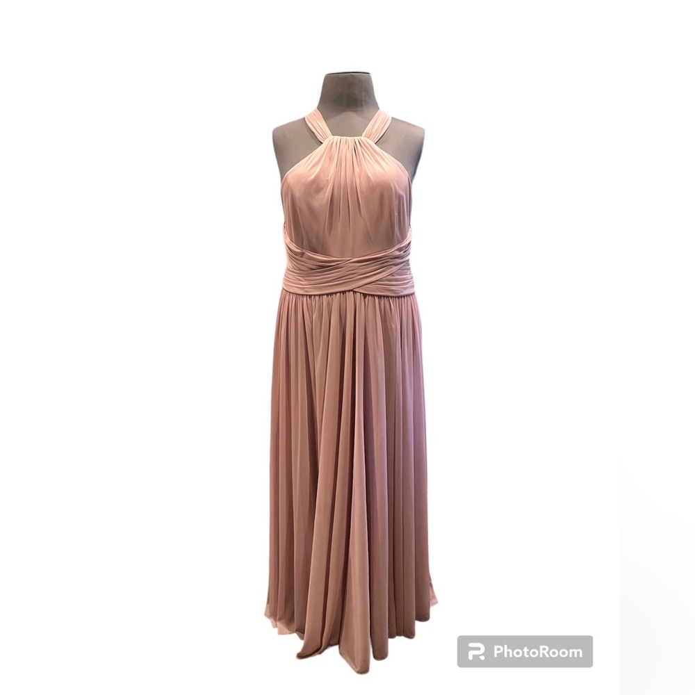 David's Bridal quartz mesh chiffon w/high neck halter bridal dress  sz 22